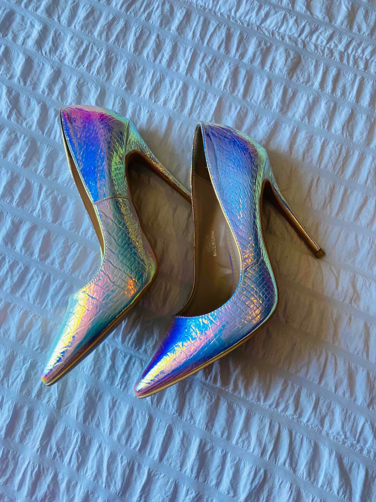 Jadey Blue Holographic Clear Diamante Stiletto Heels | SIMMI London