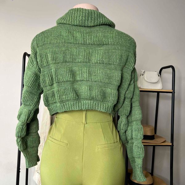 Women, Light green cropped turtleneck sweater