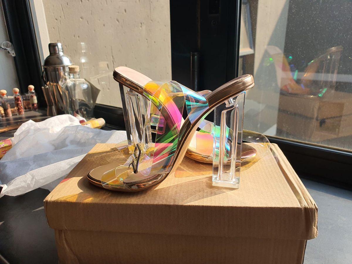 Holographic top clear heels