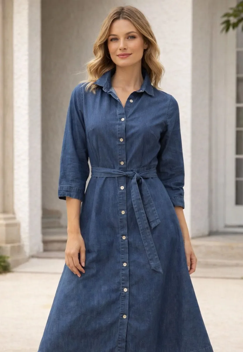 Denim Shirt Tied at the Waist