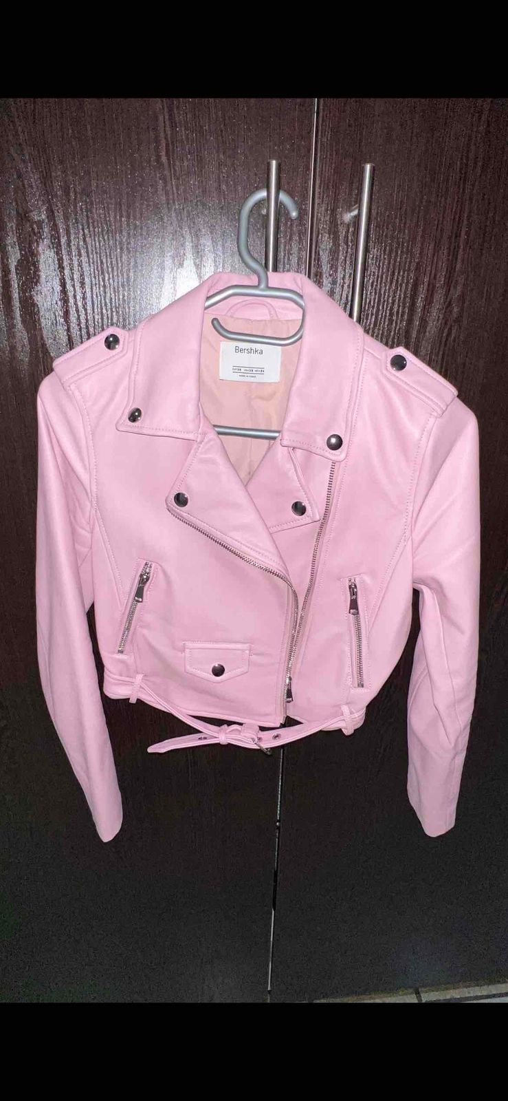 Bershka pink outlet leather jacket