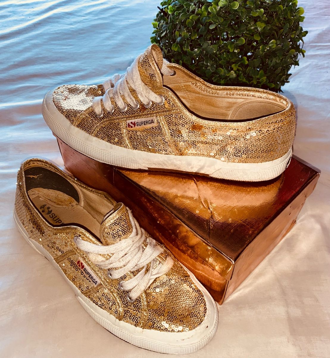 Superga gold top glitter shoes