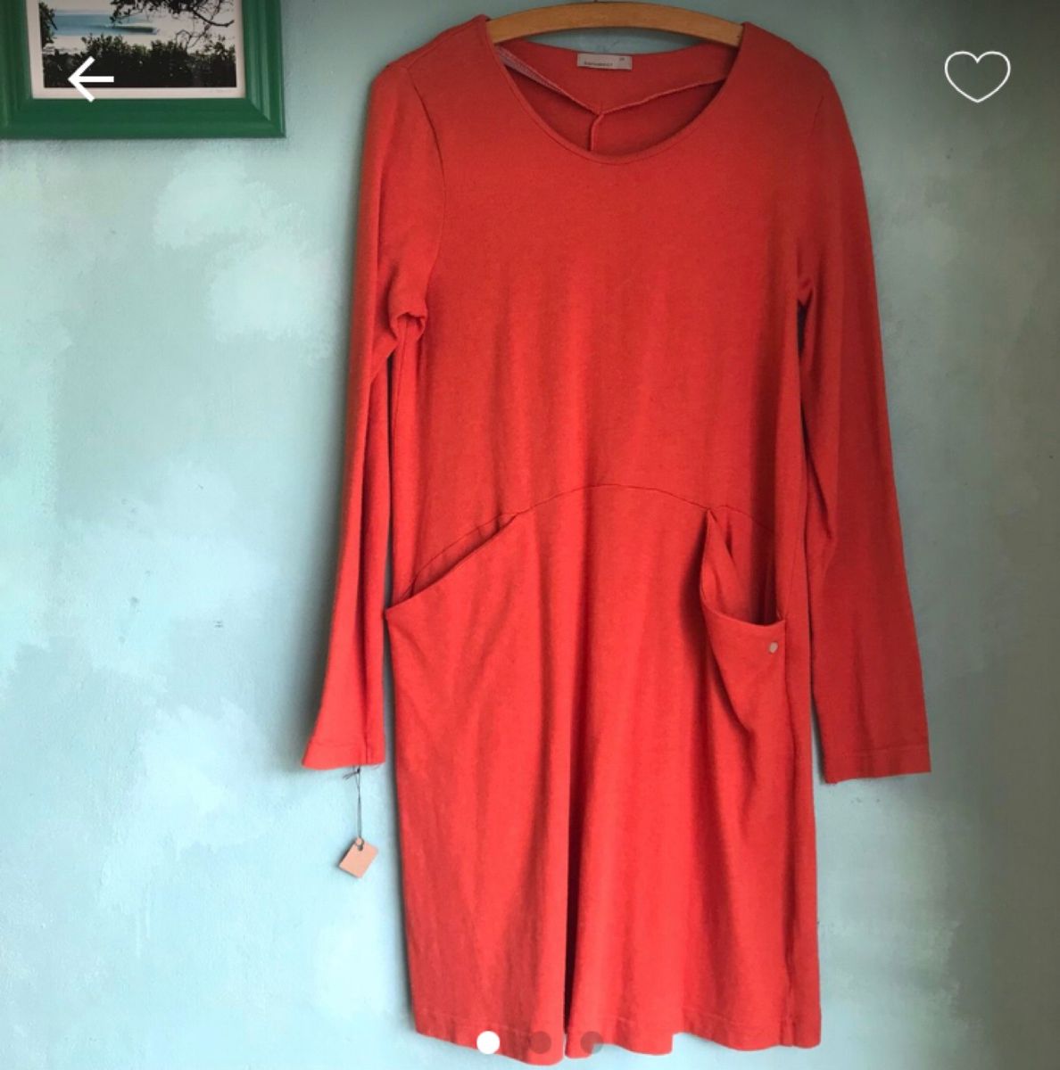 EARTHADDICT ladies orange longsleeve knit dress tunic with front pockets Size 34 100 cotton Good