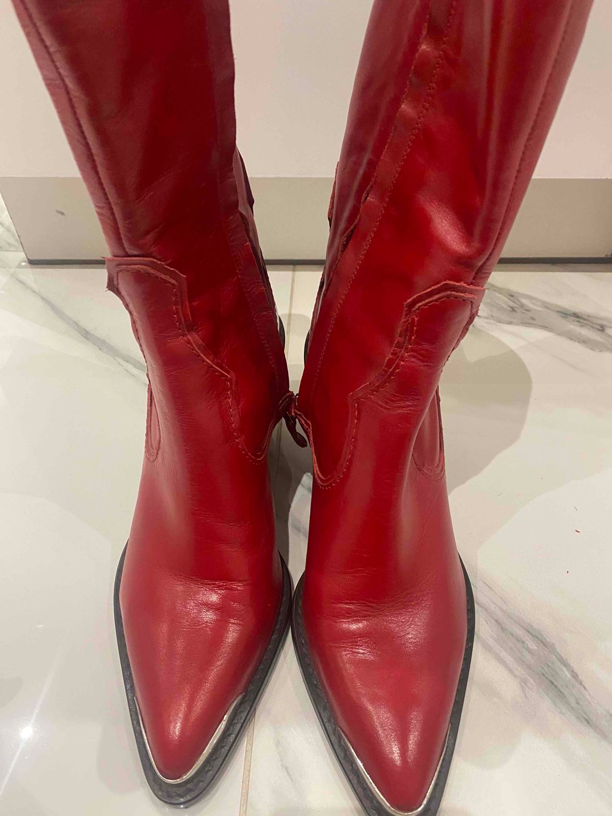 Red leather boots on sale zara