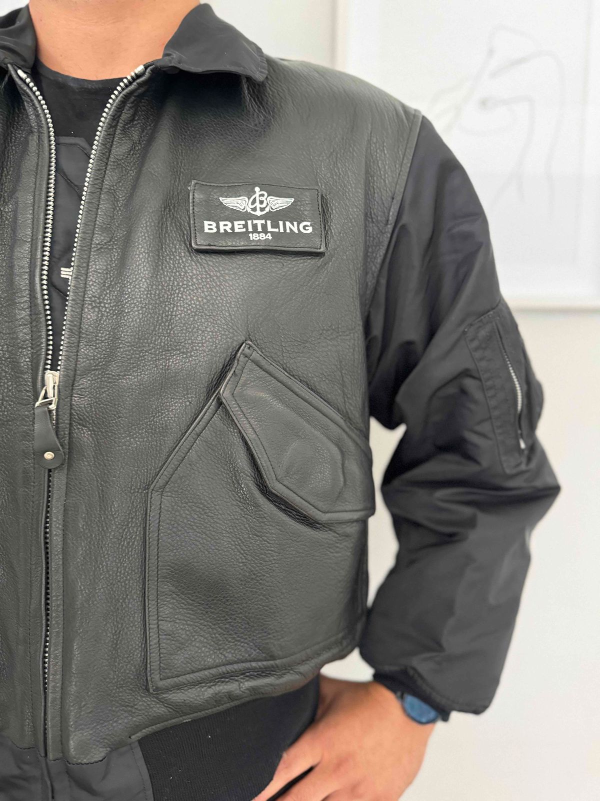 Men Breitling Alpha Industries Leather Bomb YAGA