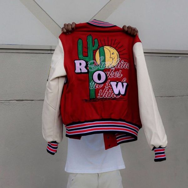 Sunshine Soul Varsity Jacket With Faux Leather Sleeves - Red