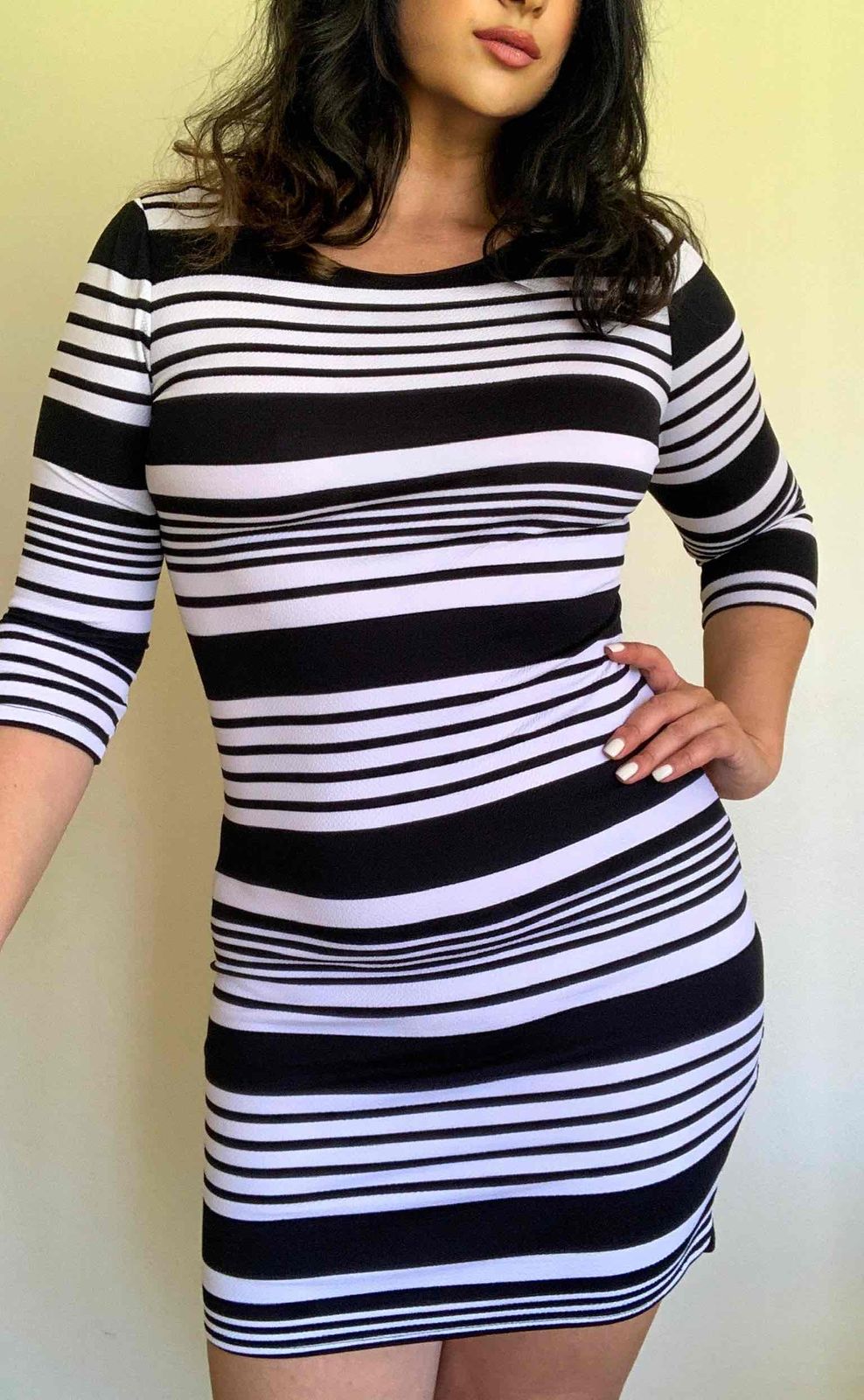 Women Black and white striped bodycon dress   YAGA