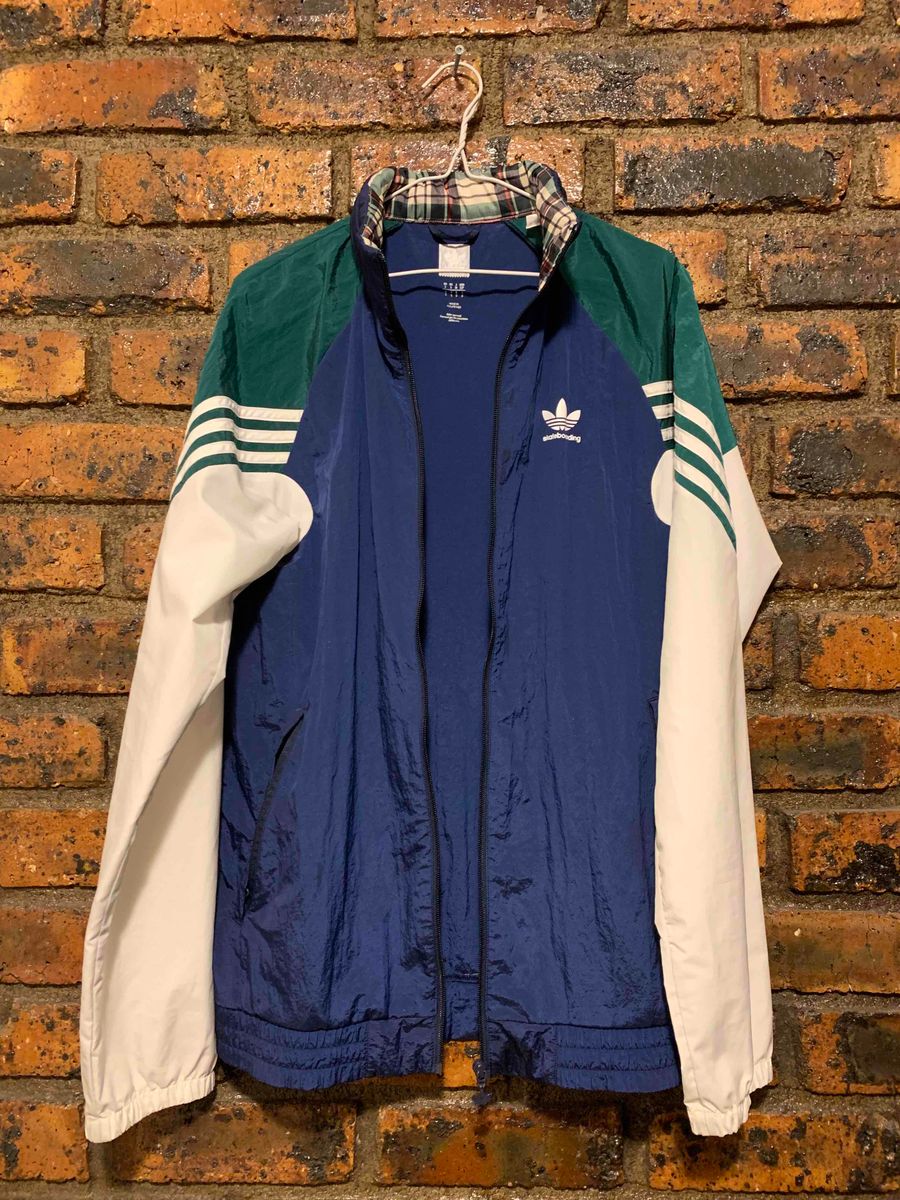 Adidas blue green & white lightweight clearance track jacket