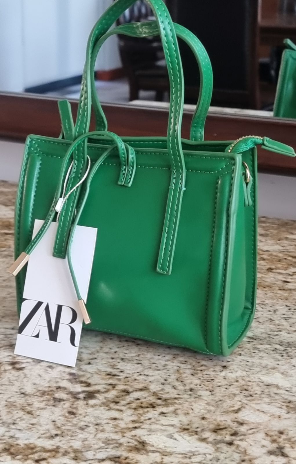 zara mini city bag green
