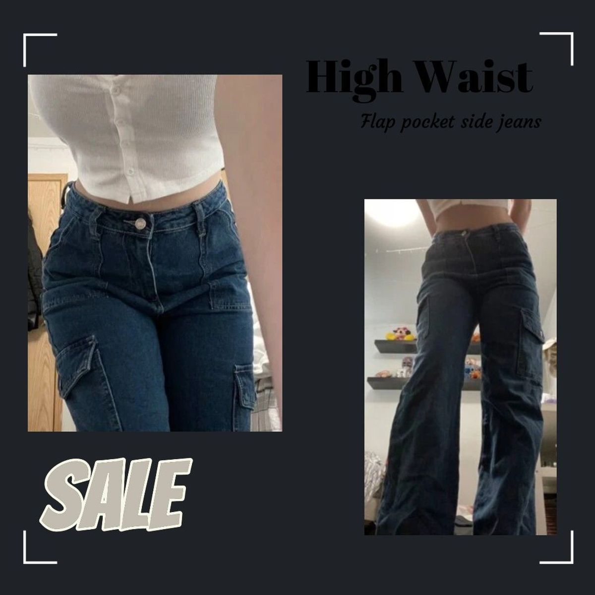 High Waist Flap Pocket Side Jeans