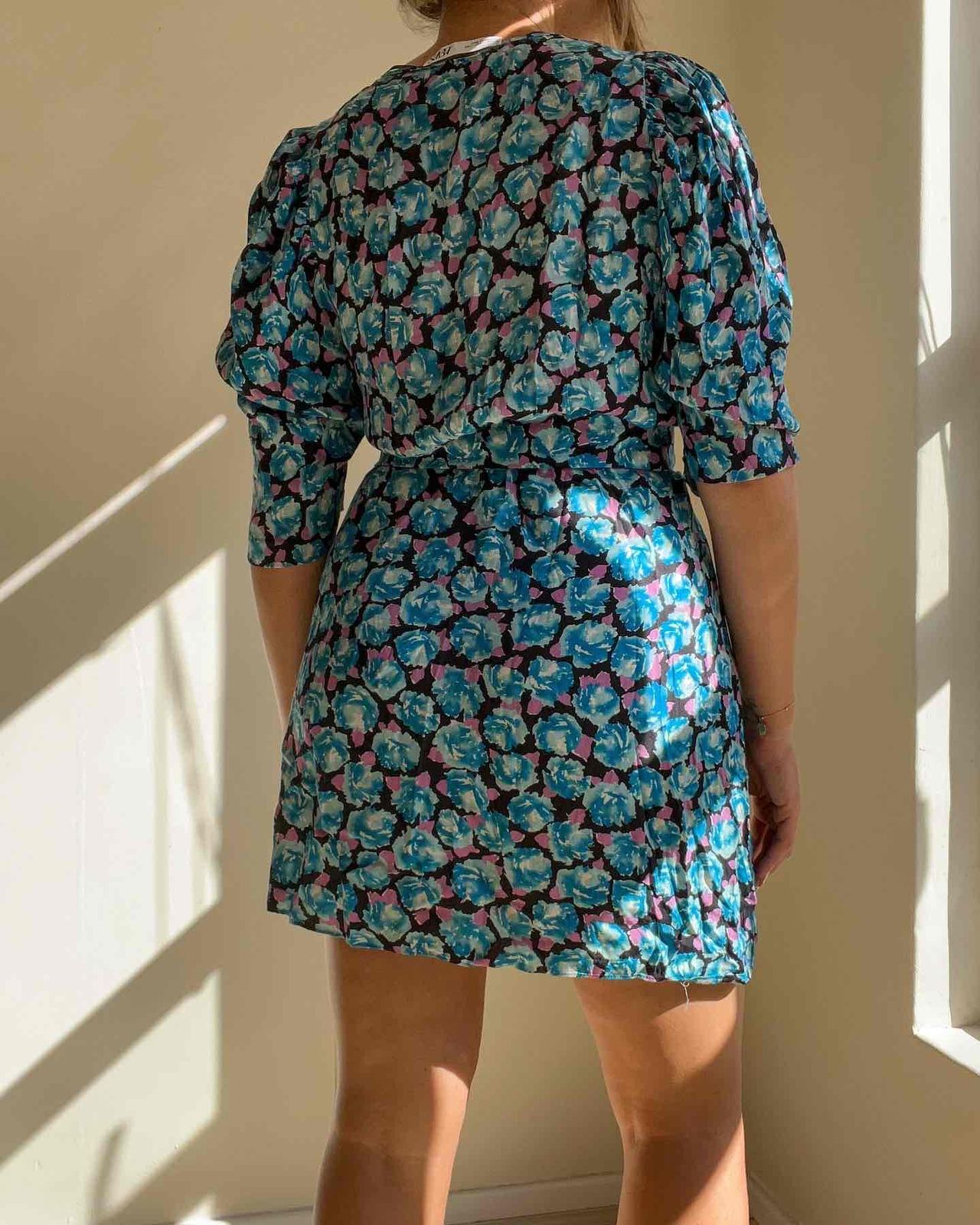zara blue floral mini dress Zara Women's Velvet Floral Mini Dress | L UK14 main image 0
