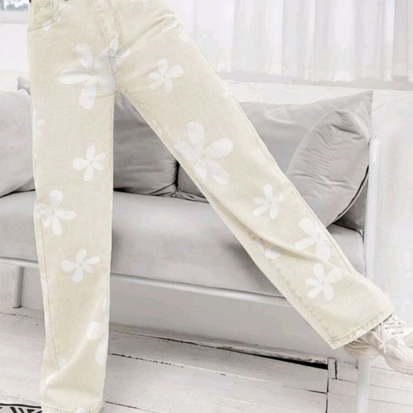 SHEIN Floral Print Straight Leg Jeans