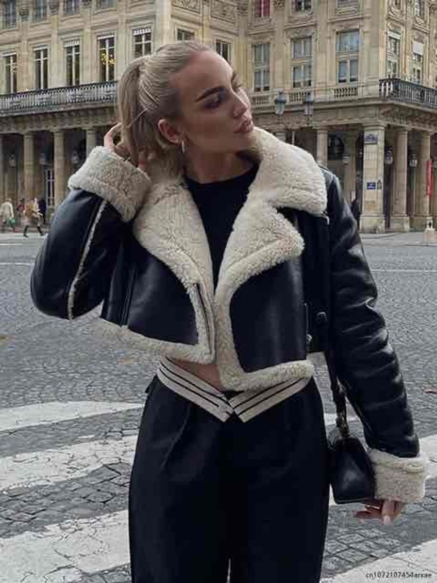 Women zara faux fur leather jacket Yaga SA