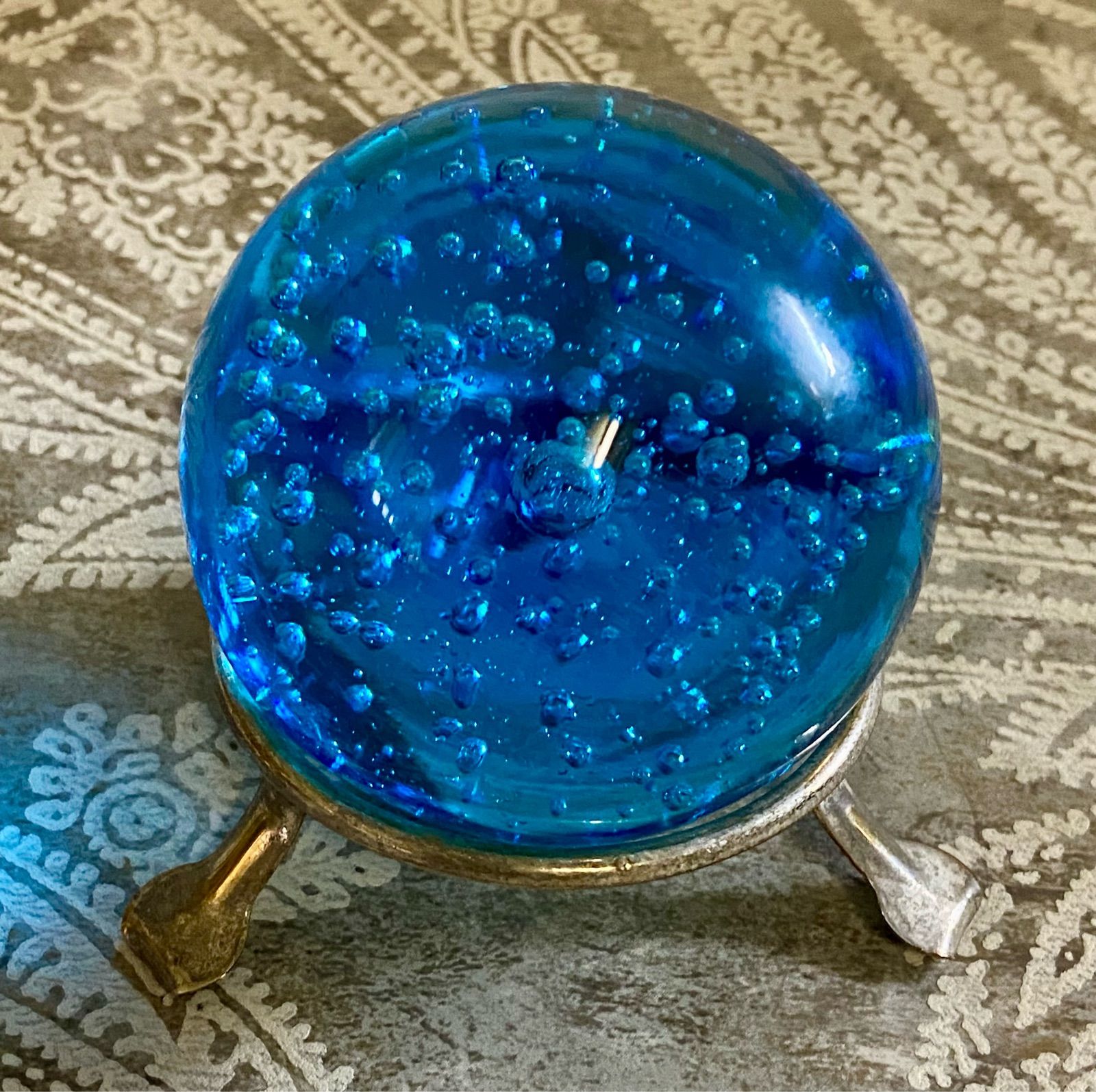Blue glass orb paperweight