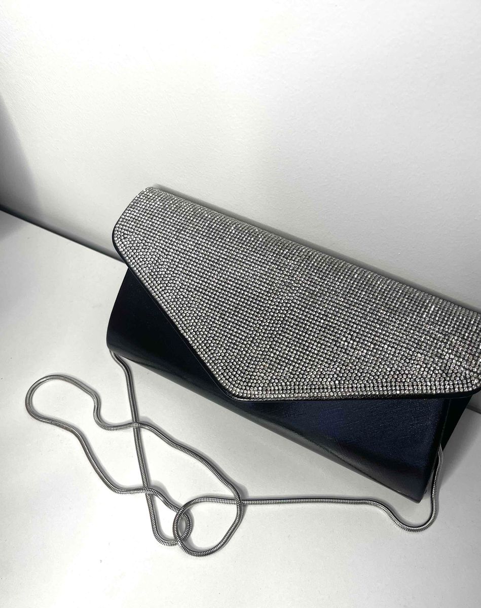 Women Black & Silver diamond clutch bag YAGA