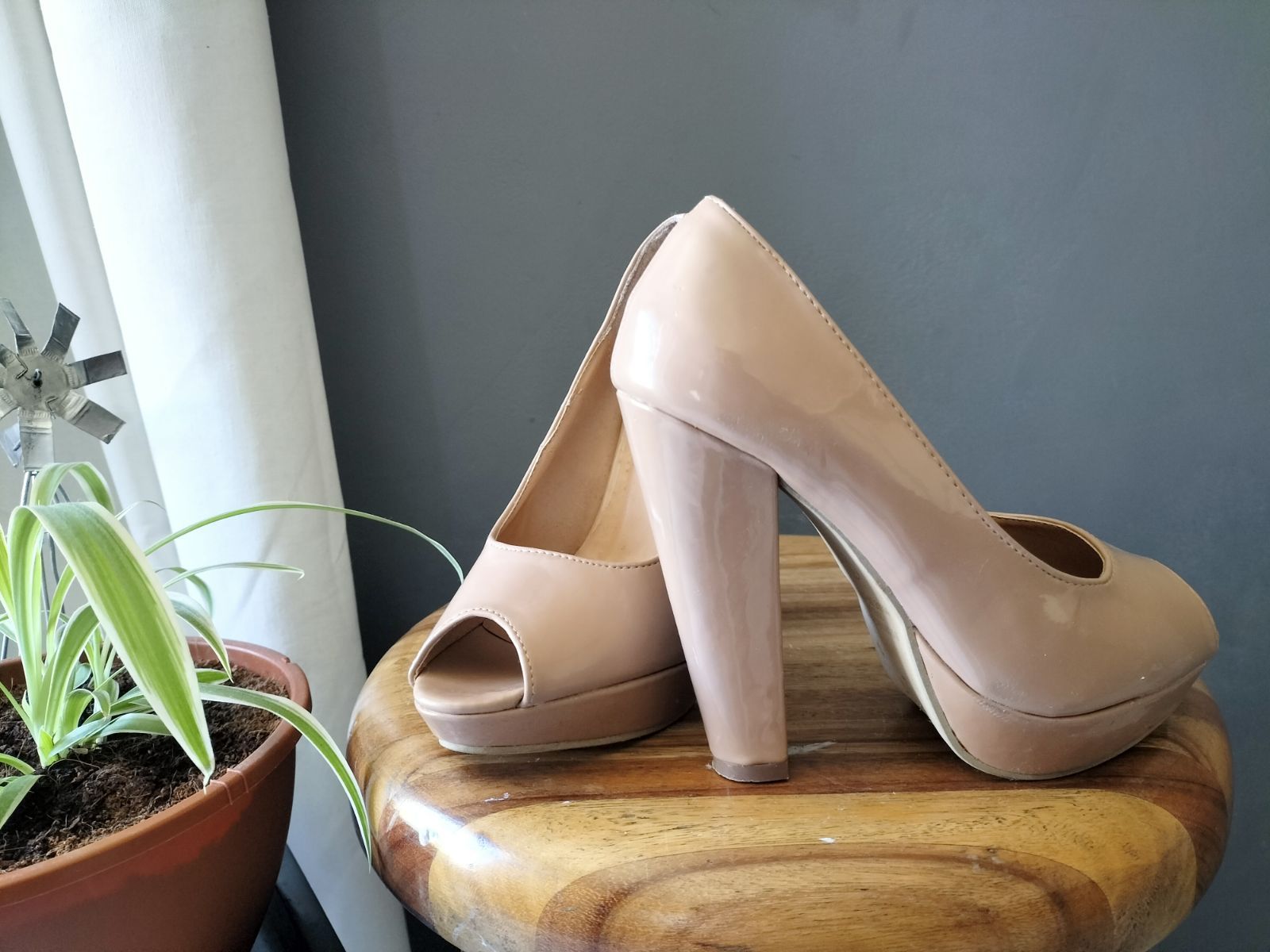 Beige platform peep toe heel. Worn once. Size UK3