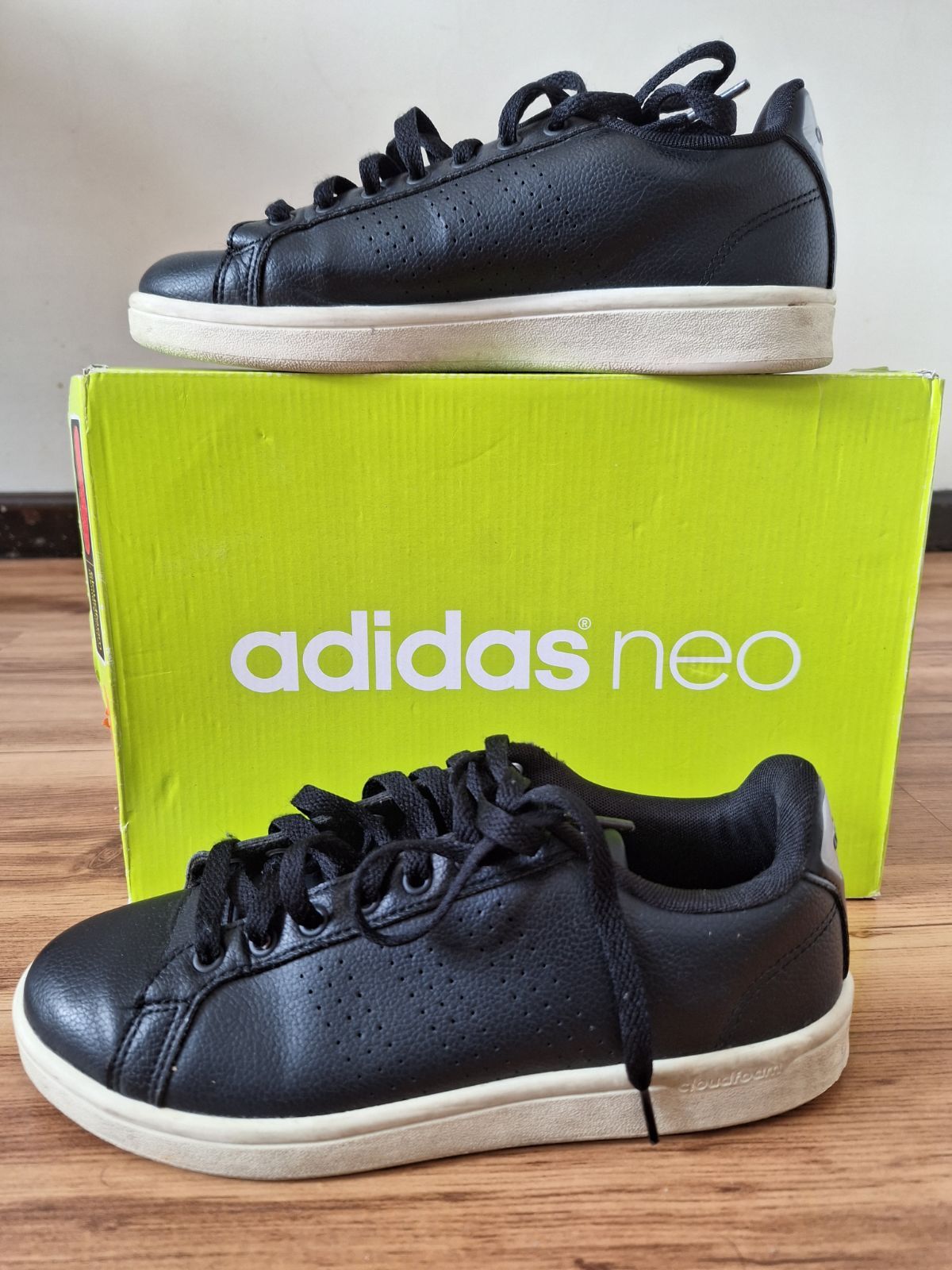 Adidas neo shop cloudfoam black leather