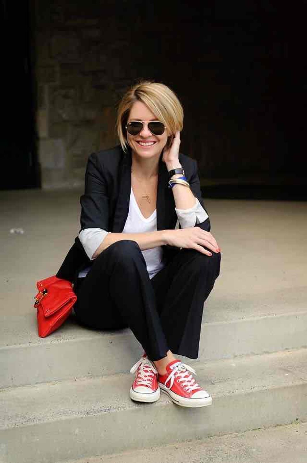 Girl wearing shop red converse