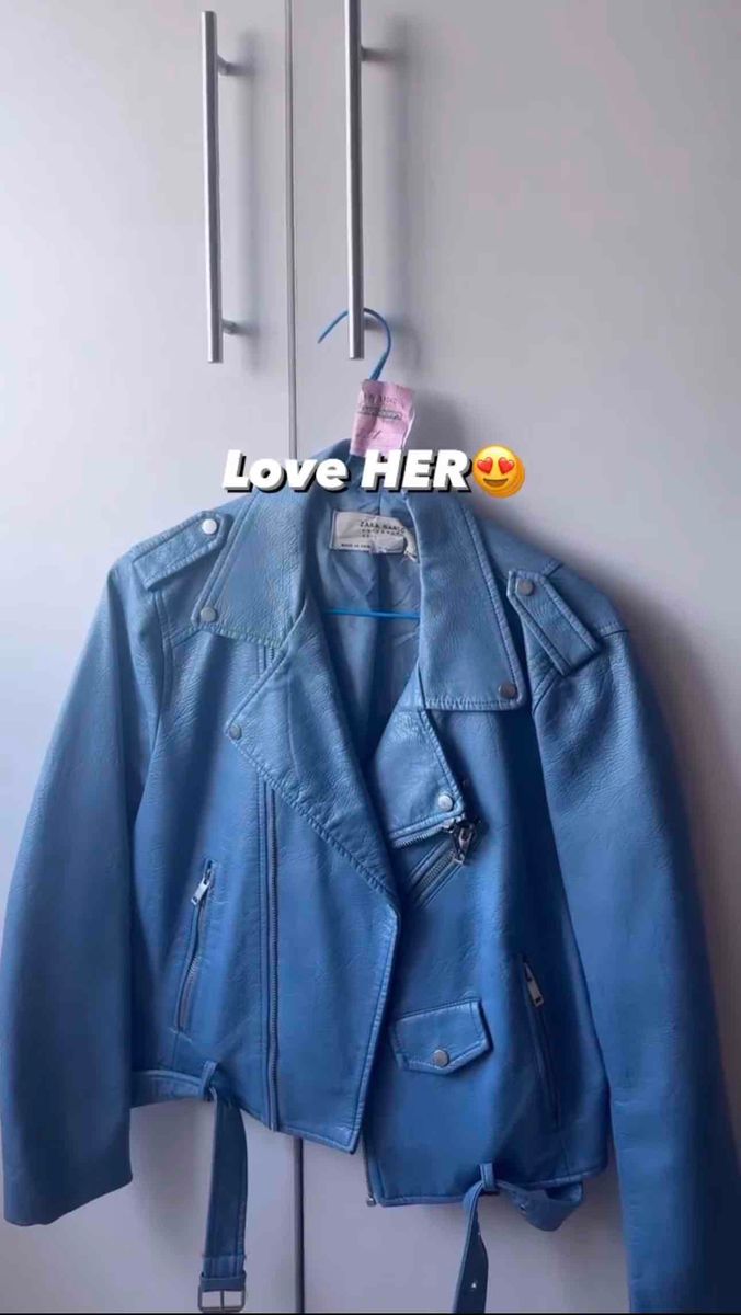 Zara sky blue leather jacket