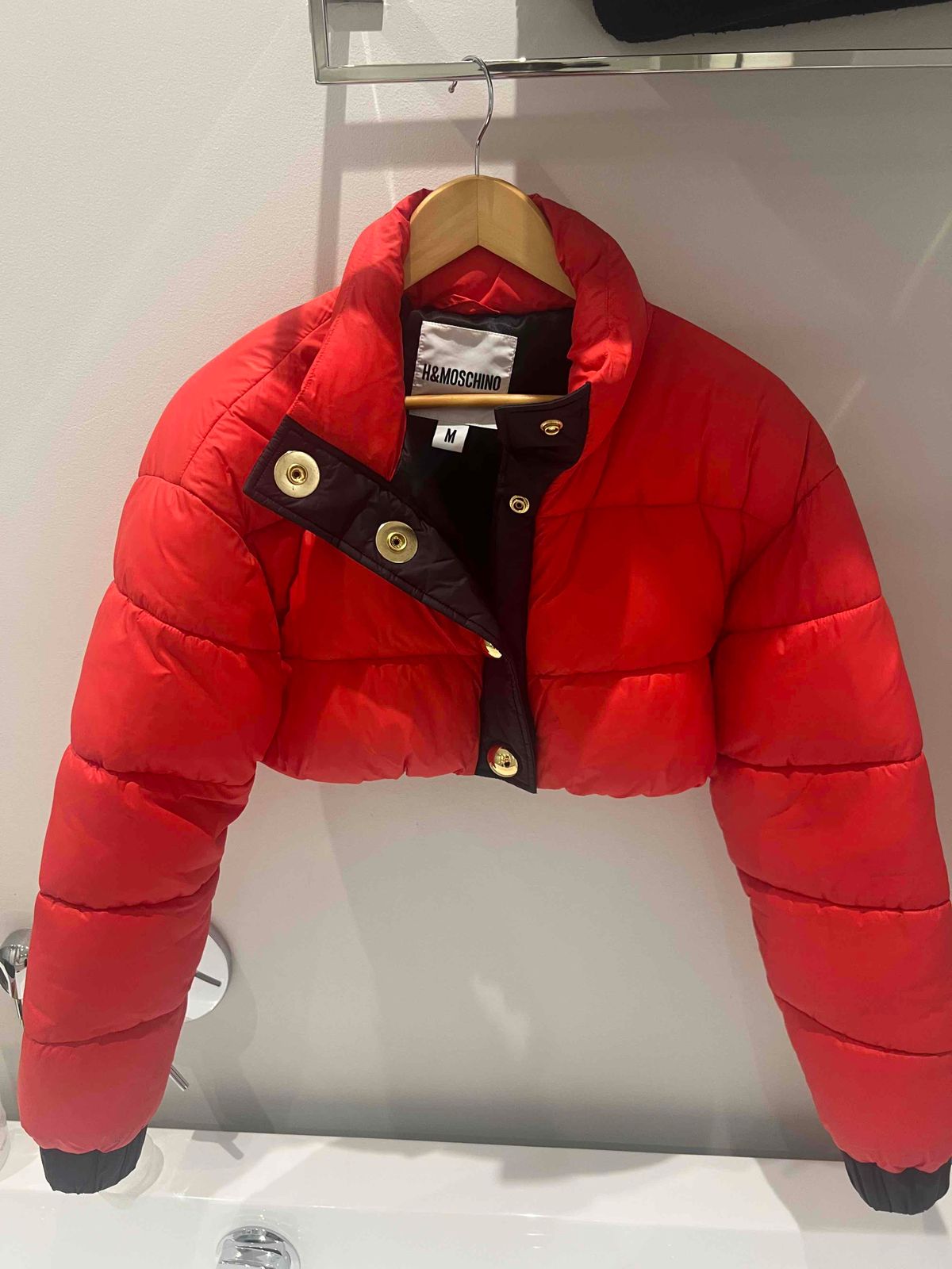Hooded Jacket H And M Red Puffer Jacket Women HM X Moschino Red