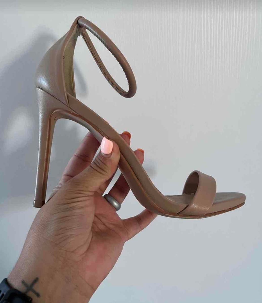 TECY Silver Leather Ankle Strap Heel