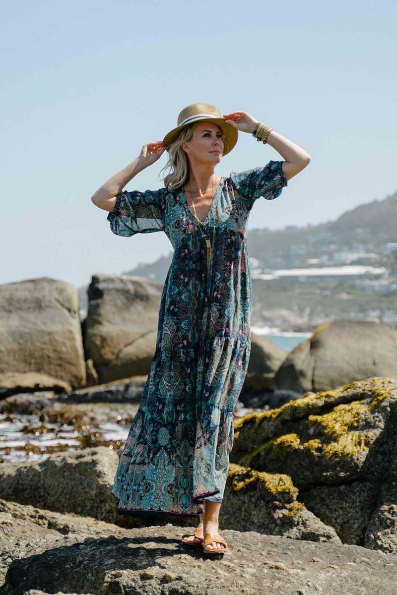 Women | Desray aqua pattern maxi dress Worn on | YAGA Women | Desray aqua pattern maxi dress Worn on | YAGA