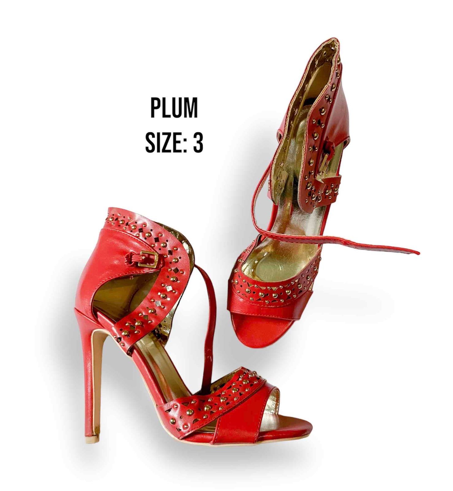 Women Red Plum studded heels from Solo Shoes YAGA
