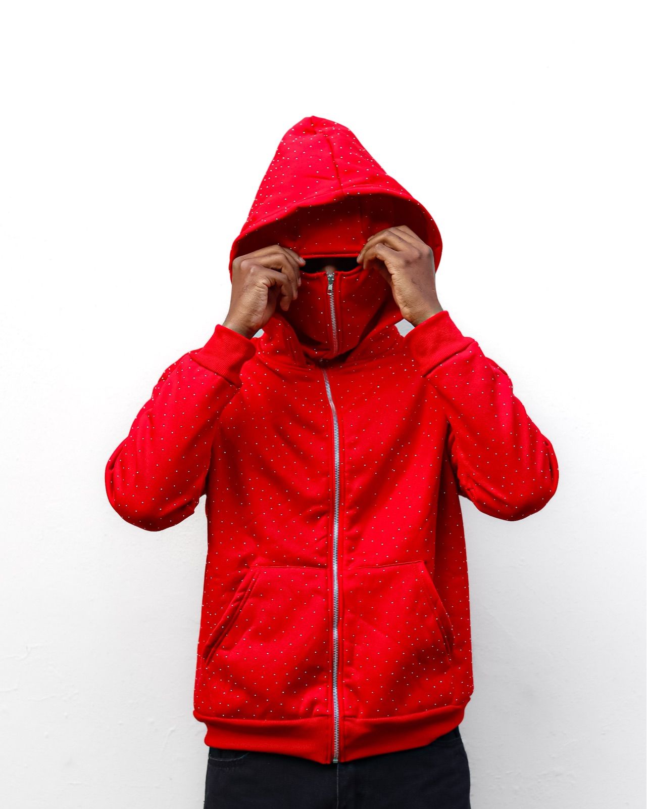 ROMWE MEN Rhinestone Embellished Hooded Zip Up Sweatshirt With front Pockets, Size: Medium, Colour: