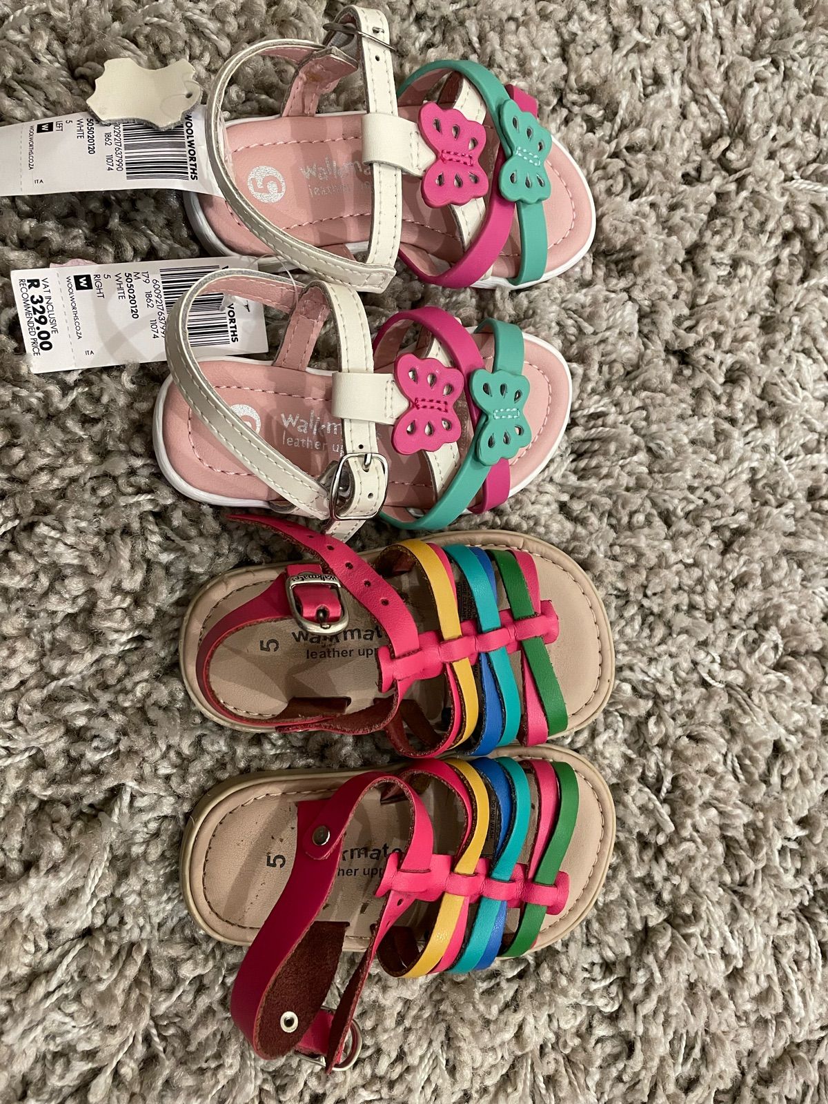 2 pairs of Woolworths Walkmates younger girls sandals size 5 leather uppers