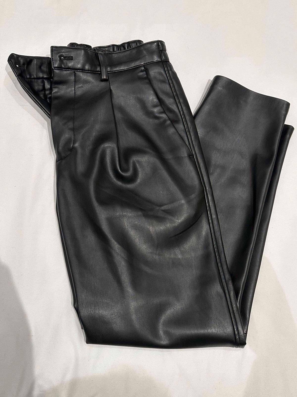 Zara | Pants & Jumpsuits | Zara 9s Wide Leg Faux Leather Trouser Pants Black  R2 | Poshmark