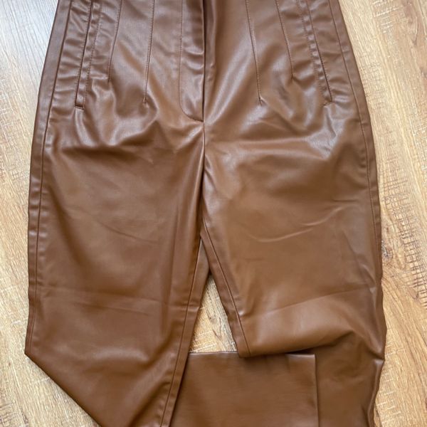 Zara Women Faux Leather Pants Mid Camel 4369/252