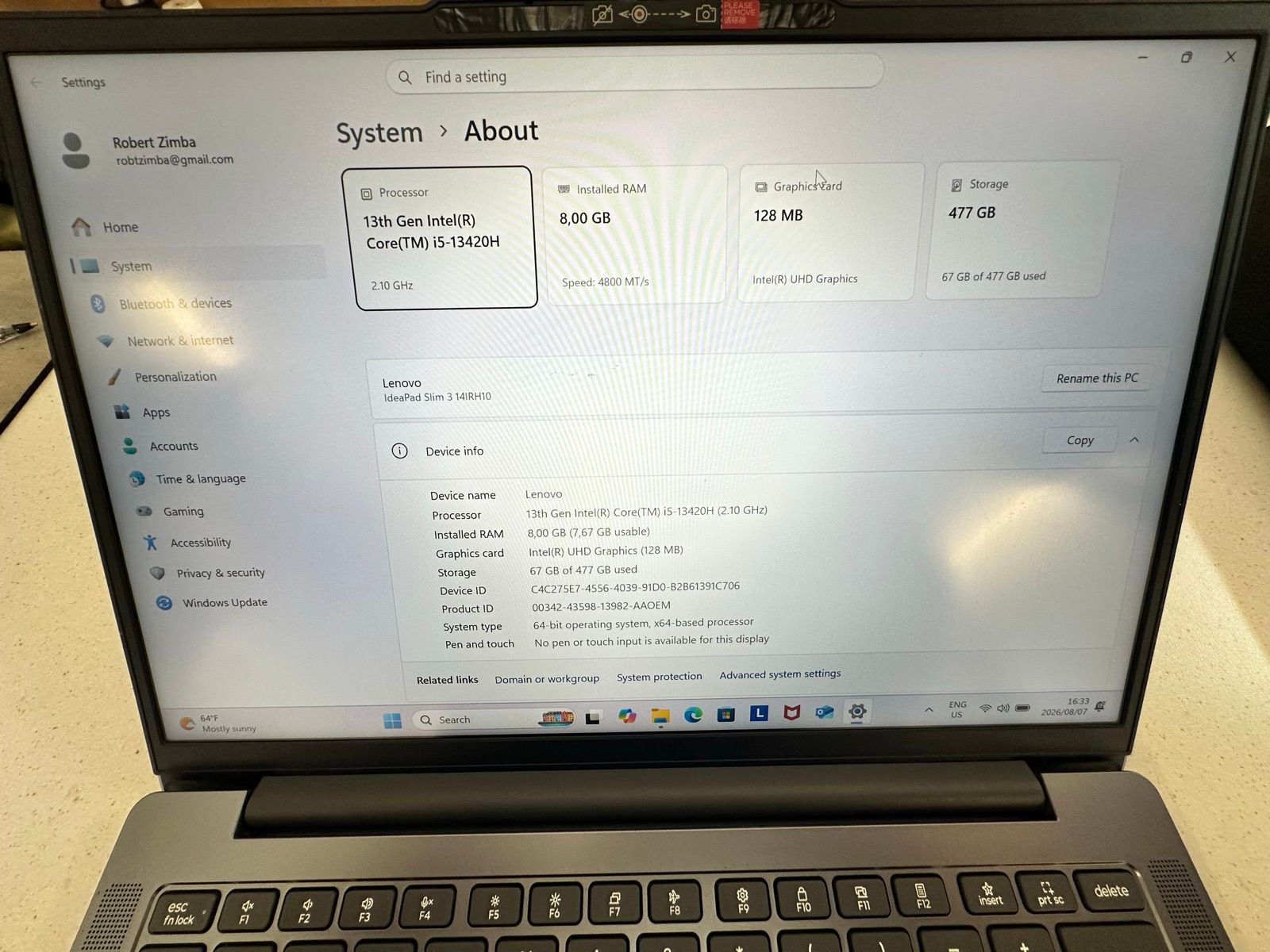 Lenovo Ideapad Slim 3i intel core i5 13th gen