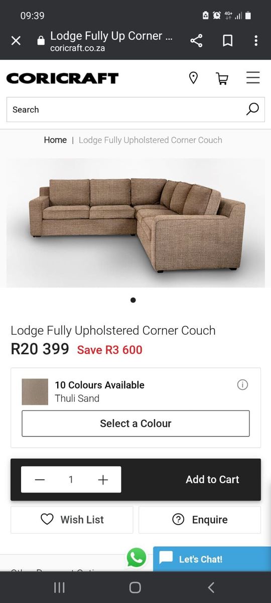 Home Coricraft L-shaped couch for Used YAGA