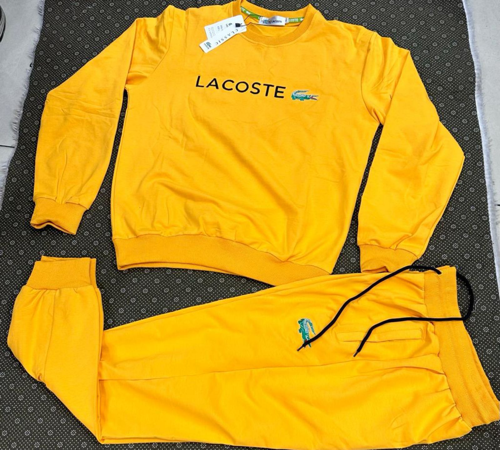 Yellow lacoste online tracksuit