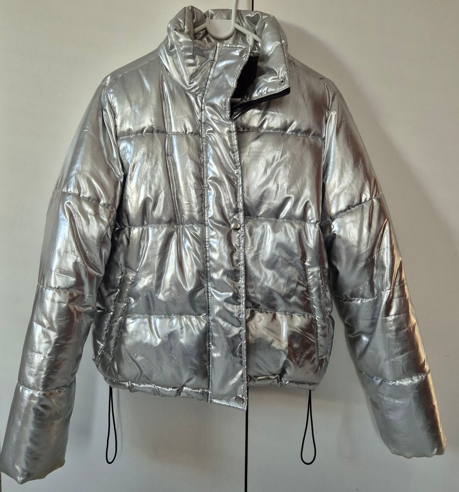 Women Silver metallic puffer jacket (The Fix) YAGA