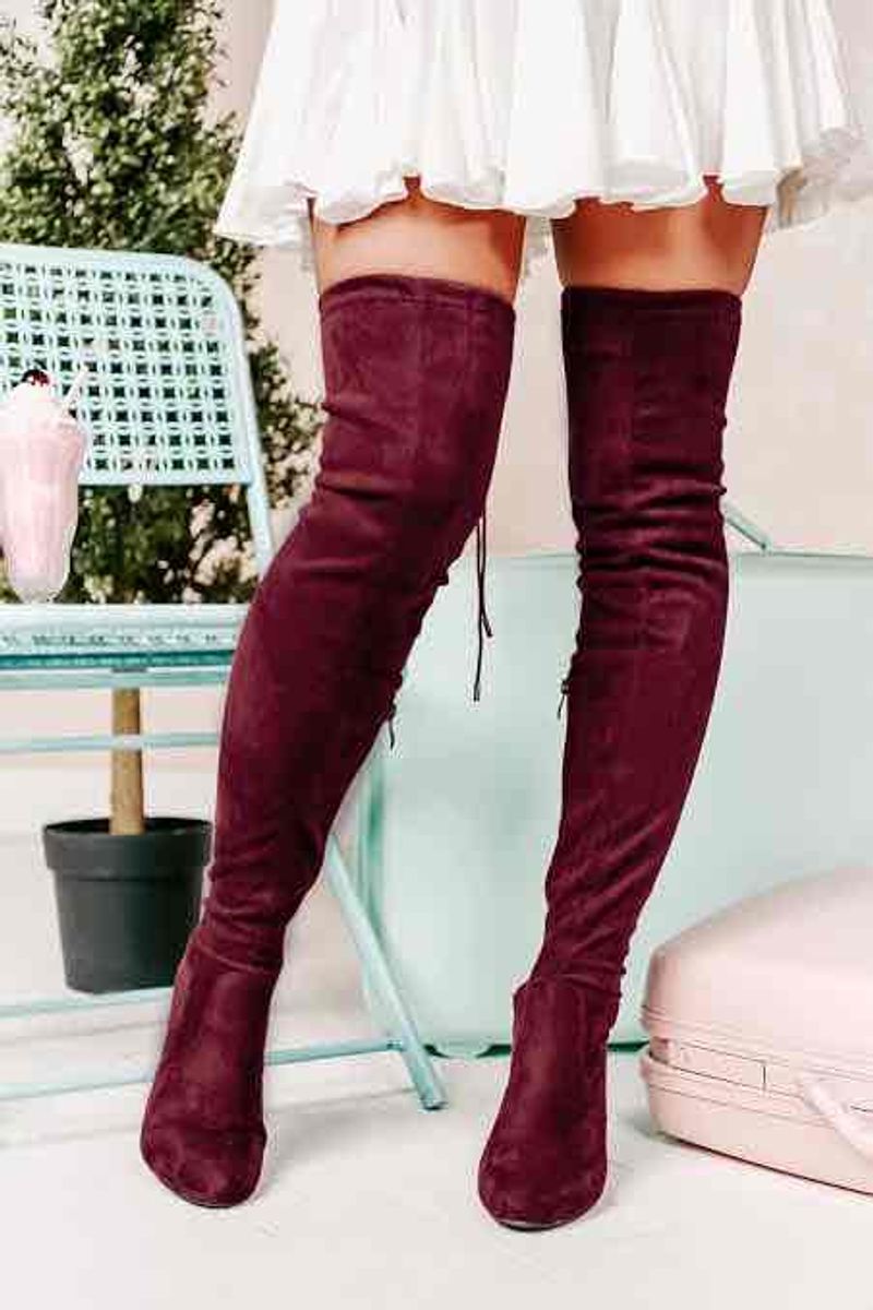 Women Maroon thigh high boots with adjustable Yaga SA